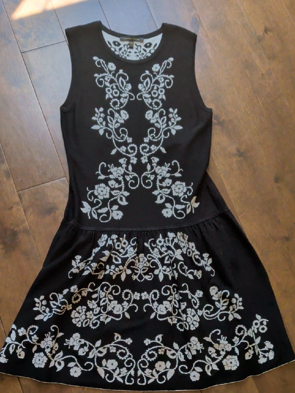 Cynthia Steffe Black Dress with White Floral Embroidery